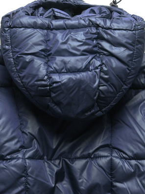 Granatowa zimowa pikowana długa ciepła kurtka z kapturem kołnierzem