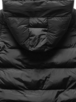 Czarna długa pikowana zimowa kurtka płaszczyk z kołnierzem