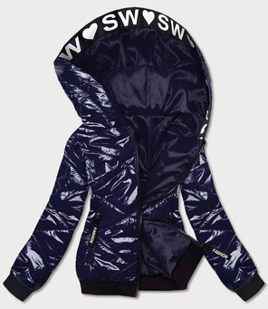 Granatowa krótka damska kurtka przejściowa za kapturem