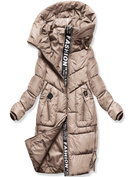 Ciemnobeżowa fantastyczna damska zimowa kurtka z kapturem