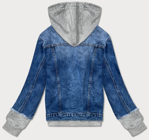 DAMSKA KURTKA JEANSOWA Z DRESOWYMI WSTAWKAMI NIEBIESKA (POP5923-K)