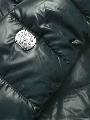 Ciemnozielona puchowa błyszcząca kurtka zimowa z kapturem 