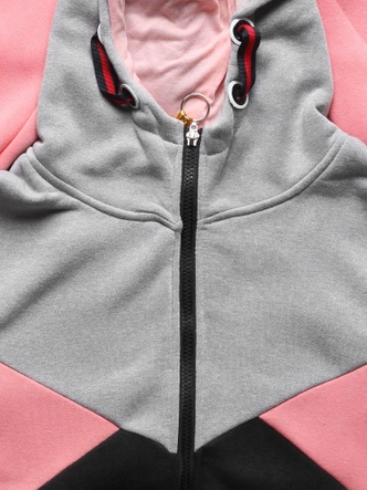 Szaro czarny kolorowy dres damski z kapturem komplet bluza na suwak + spodnie