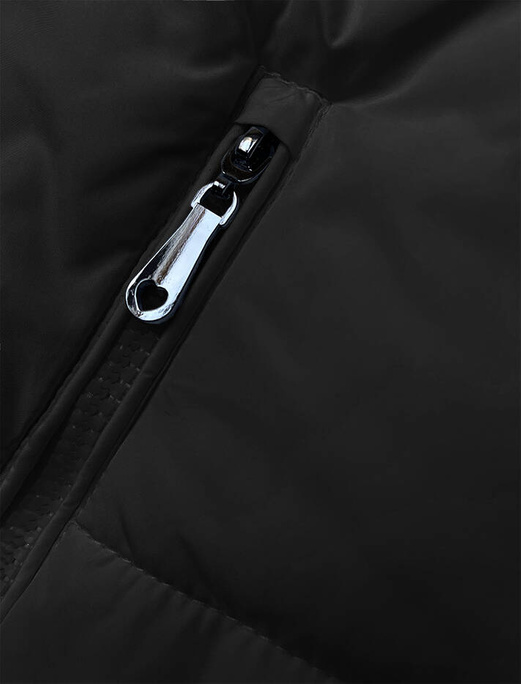 Czarny bezrękawnik kamizelka ze stójką z zdobną podszewką