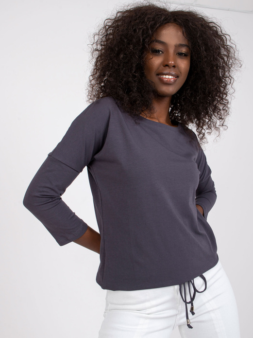 Ciemnozielona gładka i luźna bluzka basic, wiązana na dole