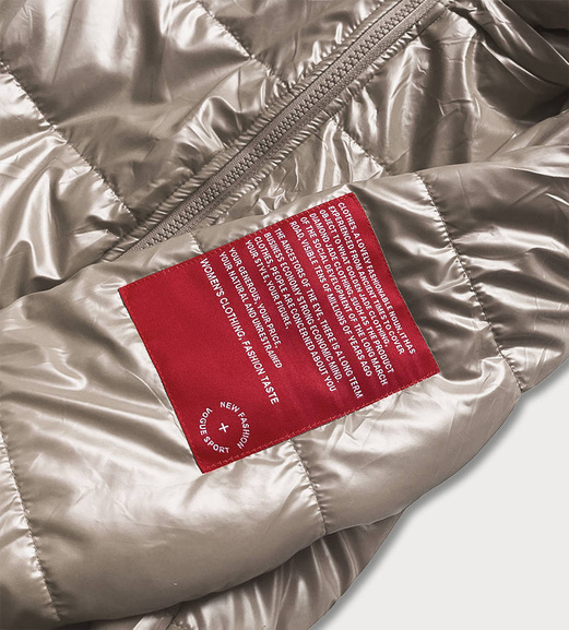 Beżowa kurtka zapinana na suwak wykończenie modna kratka