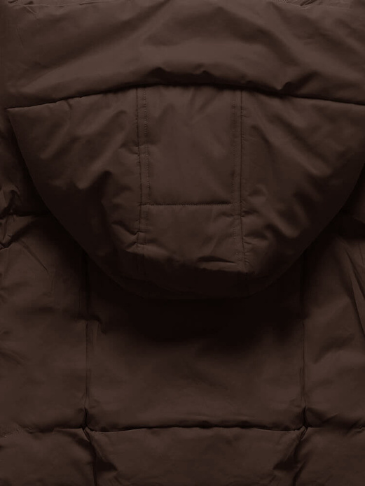 Brązowy zimowy długi płaszcz kurtka zimowa z dużym kapturem netmoda