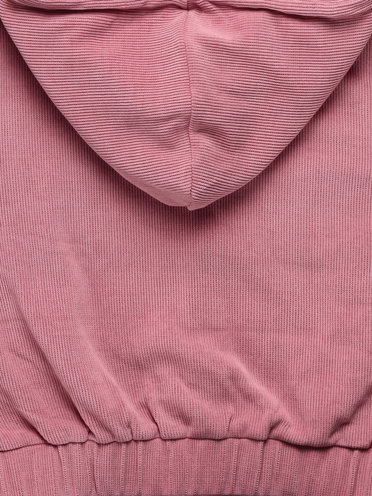 Pudrowy prążkowany dres komplet z kapturem