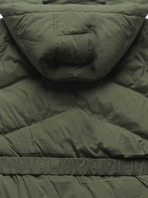 Oliwkowa przejściowa kurtka damska z paskiem