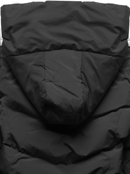 Czarna pikowana ocieplana misiem zimowa kurtka płaszczyk z kapturem