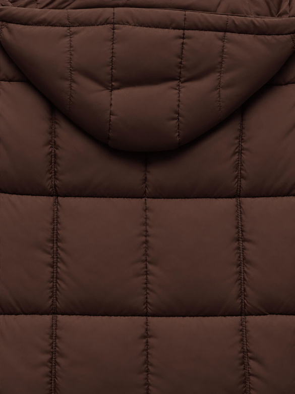 Damska kapitalna puffer kurtka damska z kapturem czekoladowa netmoda