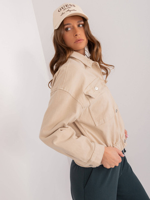 Beżowa krótka damska kurtka jeansowa 