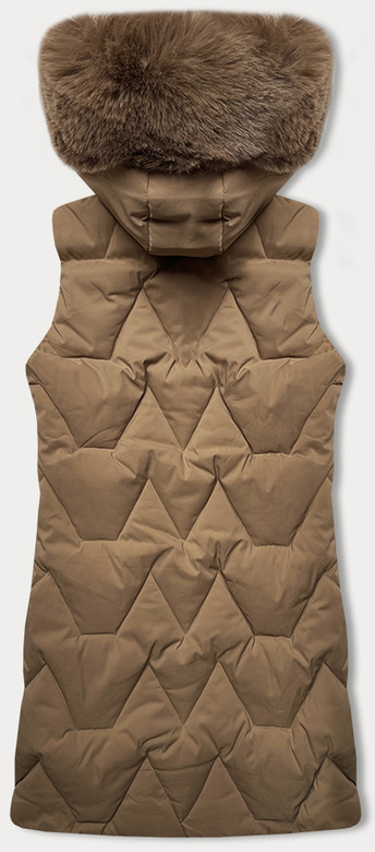 Ciemnobeżowy bezrękawnik kamizelka damska z kapturem