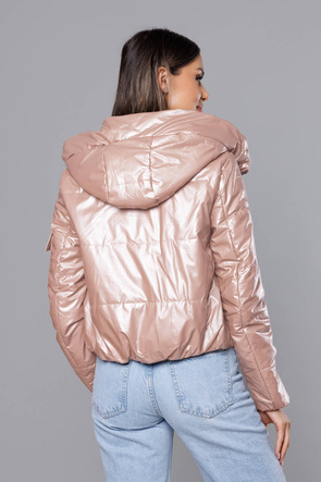 Perłowa błyszcząca kurtka przejściowa na suwak