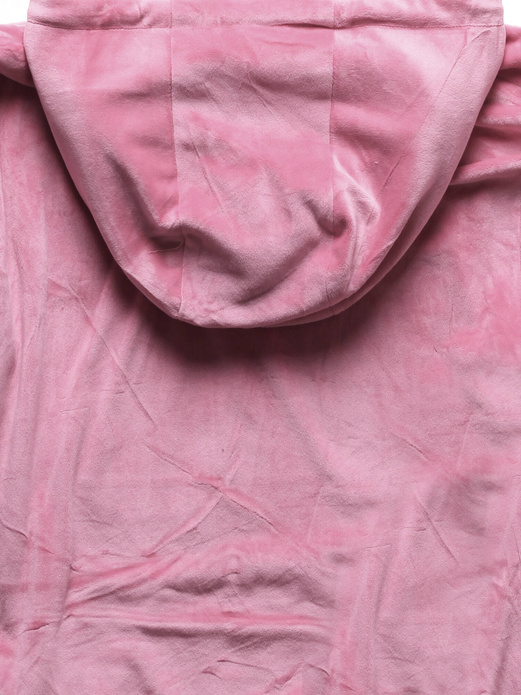 Jasnoróżowy welurowy gładki dres damski z kapturem