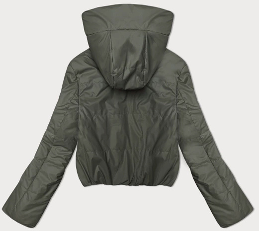 Zielona śliczna krótka modna pikowana kurtka damska z kapturem