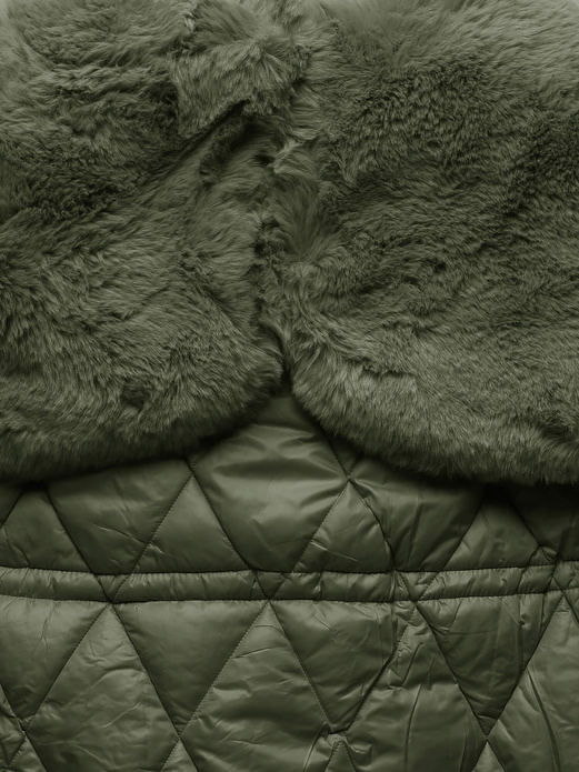 Khaki unikatowa damska kurtka zimowa z mega kołnierzem