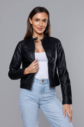 Czarna kurtka ekoskóra ramoneska wyszczuplający krój