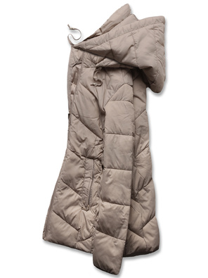 Ciemnobeżowa pikowana przejściowa kurtka z kapturem