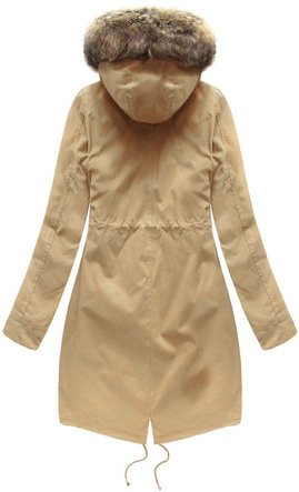 Beżowa zimowa ciepła kurtka parka na futrze PLUSZIZE