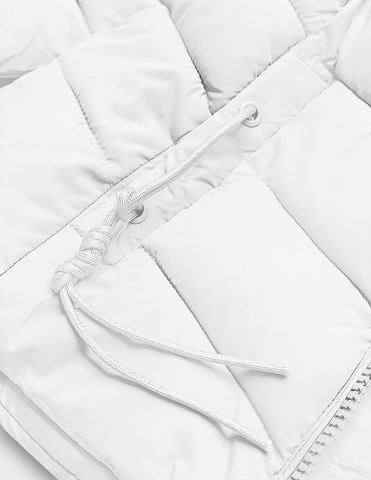 Biała zimowa puchowa pikowana kurtka z futerkiem