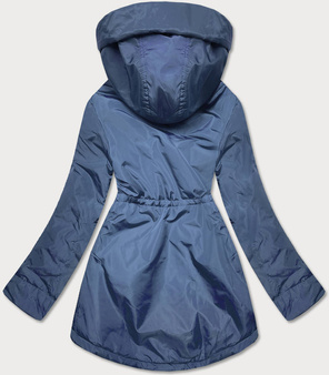 Granatowo biała przejściowa kurtka parka z kapturem