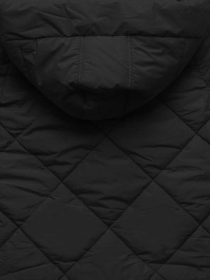 Czarna pikowana w karo damska kurtka płaszczyk zimowy z kapturem