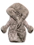 Beżowa unikatowa damska kurtka zimowa z mega kołnierzem