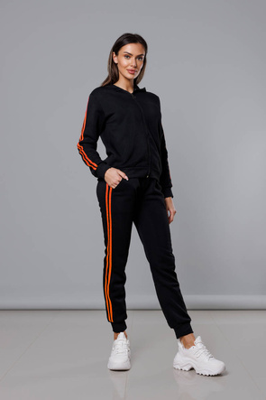 Czarno pomarańczowy dres komplet z kapturem z lampasami 