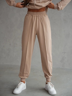 Beżowy czaderski damski dres komplet bluza stójka spodnie