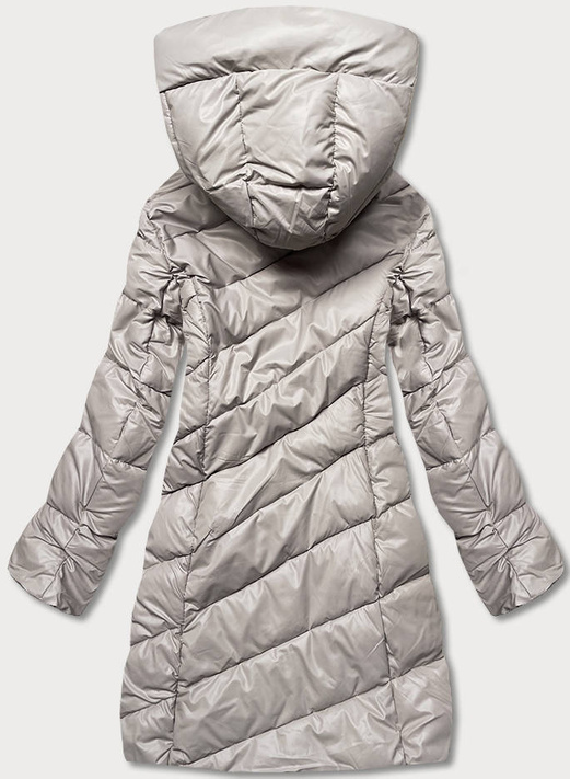 Beżowa damska kurtka zimowa pikowana w jodełkę