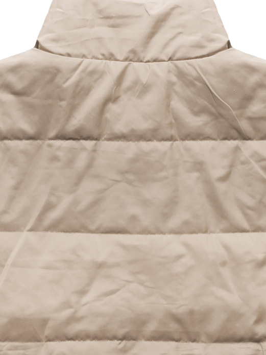 Beżowa damska przejściowa kurtka ze stójką z motywem w kratę