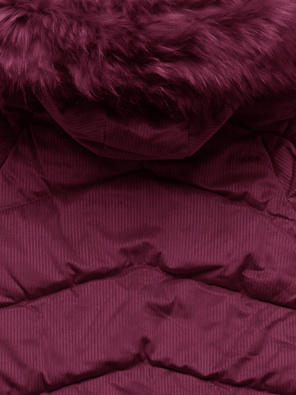 Bordowa sztruksowa długa zimowa kurtka z kapturem