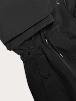 Czarny unikalny przejściowy płaszczyk damski parka z kapturem z motywem w kratę