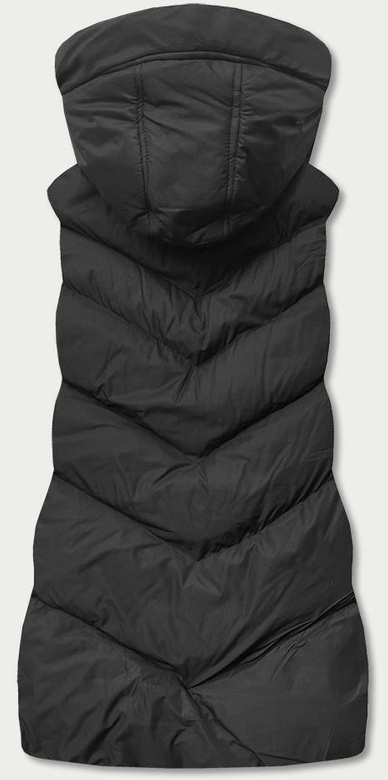 Czarny długi pikowany bezrękawnik z kapturem