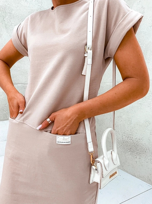 Beżowa czaderska dresowa sukienka damska