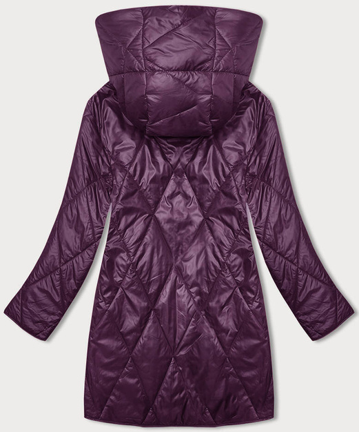 Bordowa przejściowa pikowana w karo kurtka damska z motywem kwiatowym plus size