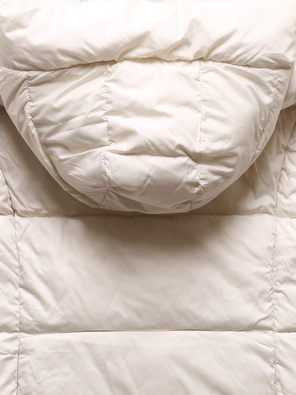 Ecru zimowa czadowa pikowana kurtka z kapturem i kołnierzem