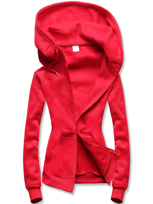 Czerwona damska rozpinana bluza z kapturem basic