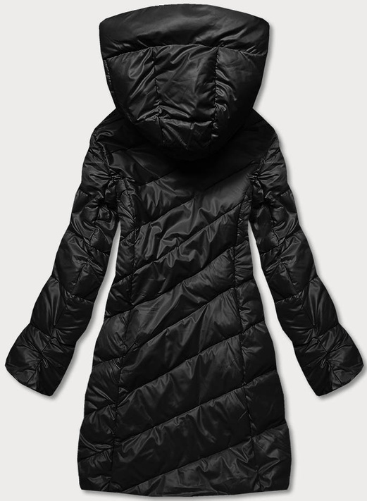 Czarna damska kurtka zimowa pikowana w jodełkę