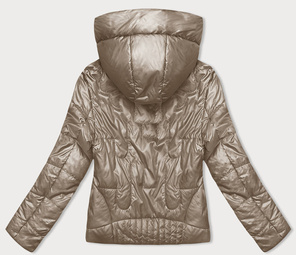 Beżowa błyszcząca przejściowa pikowana kurtka na suwak