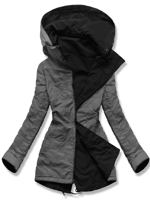 Czarno szara damska przejściowa kurtka parka