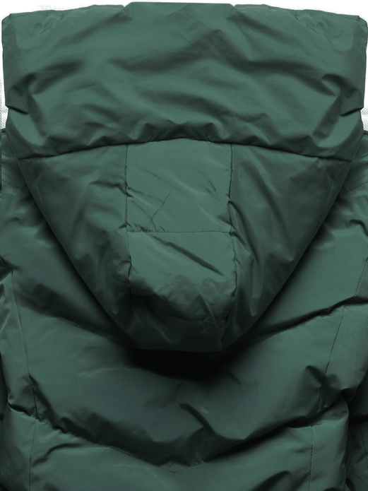 Ciemnozielona pikowana ocieplana misiem zimowa kurtka płaszczyk z kapturem