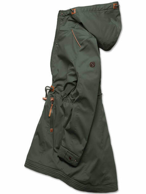 Khaki ciepła kurtka parka na misiu z kapturem i wstawkami