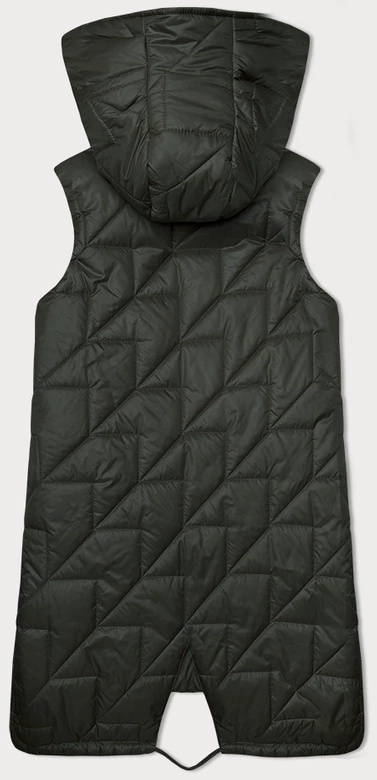 Khaki asymetryczny pikowany bezrękawnik kamizelka damska z kapturem