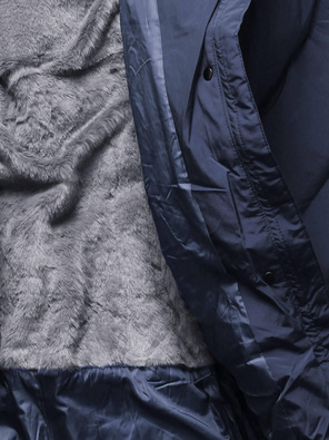 Granatowy długi płaszczyk kurtka zimowa - na ciepłym misiu z kołnierzem