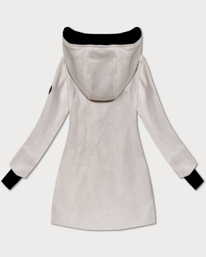 Beżowa damska kurtka przejściowa z kapturem w paseczki