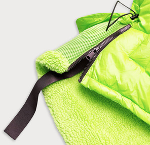 Neonowo zielona krótka sportowa zimowa kurtka damska z kapturem