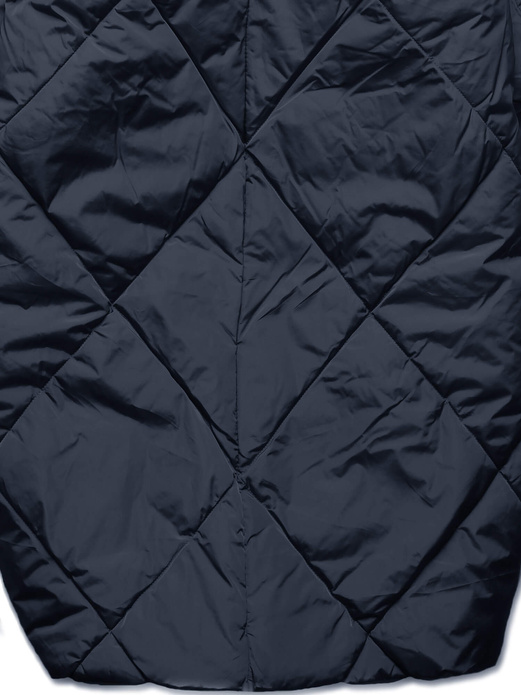 Granatowa długa ocieplana pikowana kurtka płaszczyk z kołnierzem