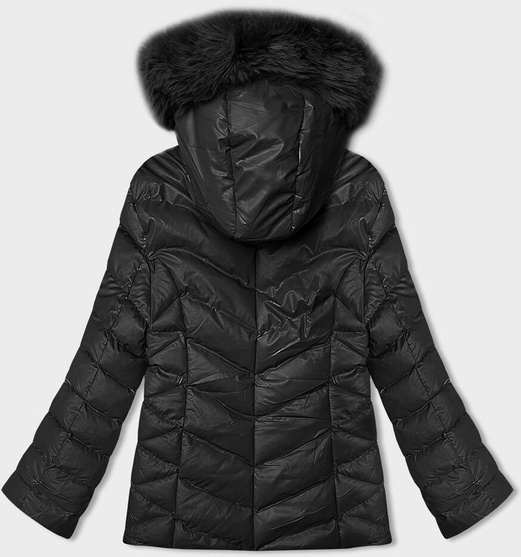 Czarna kurtka zimowa pikowana z kapturem